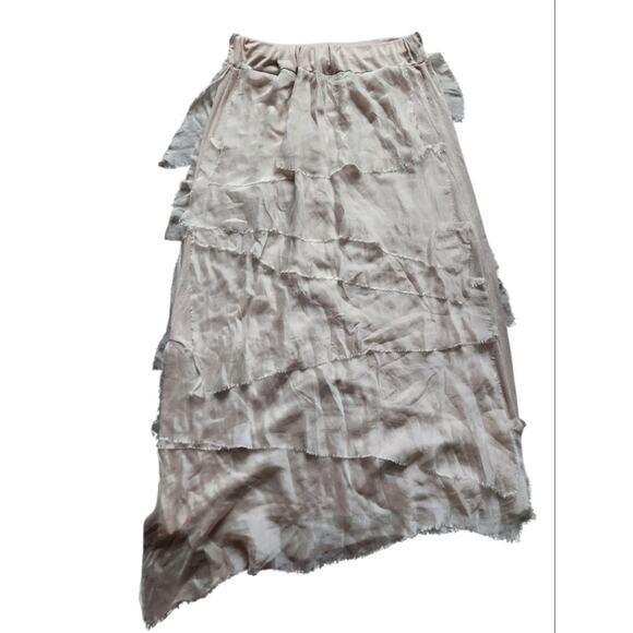 Tempo Paris Silk Angled Tiered Midi Skirt Pink Boho Euro Summer size small - Picture 6 of 10